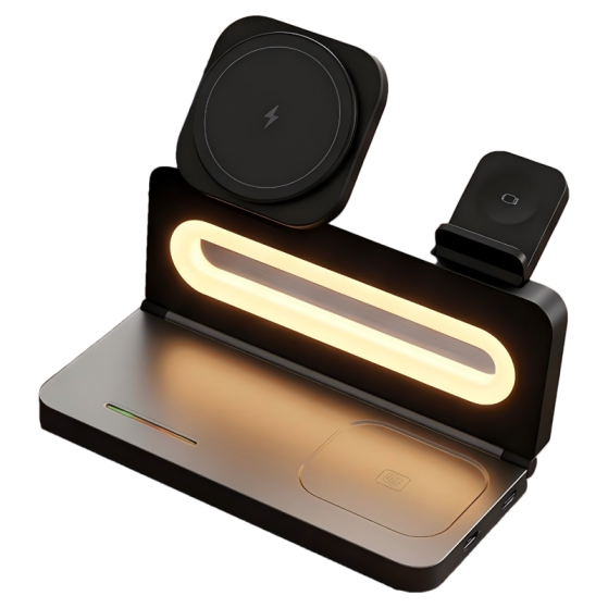 Transparent Mecha Light-up Mouse + 15W Multi-functional Foldable Wireless Charger