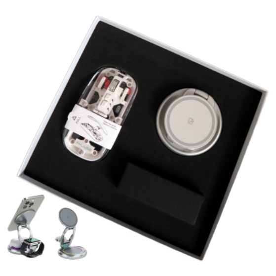 Metal Foldable Wireless Charger +  Transparent Mecha Light-up Mouse